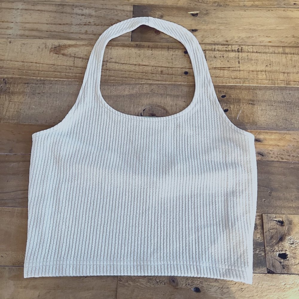 H&M Divided Cream Ribbed Halter Top Size M NWT